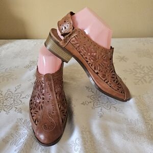 Look Like Pikolinos Womens Brown Leather Slingbacks Perforations Cutouts SZ 8